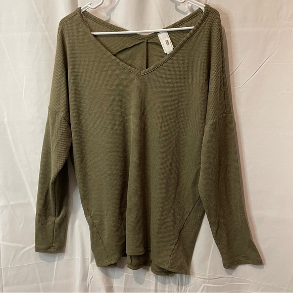 Honeyme Women’s Waffle Knit Long Sleeve Light Army Green Size Large - Picture 8 of 12
